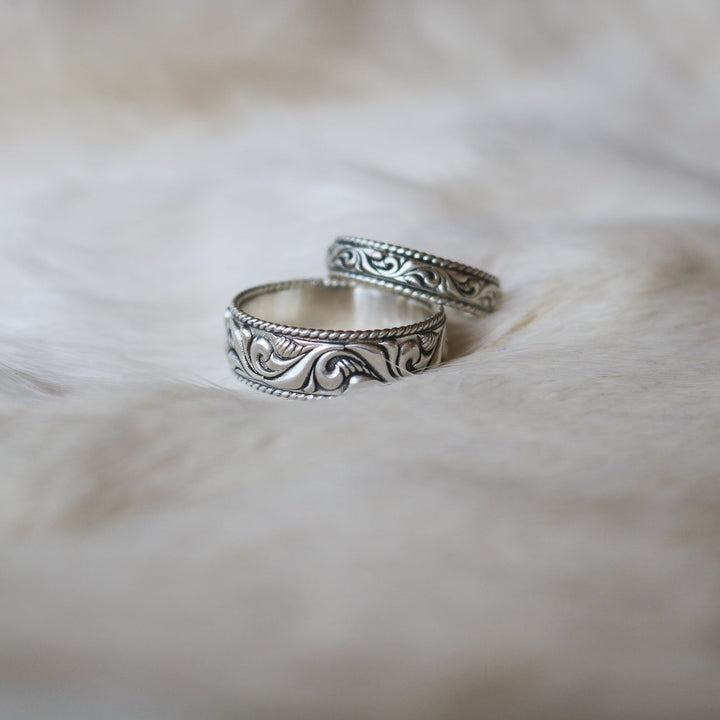 'Oak Ridge' Men's Western Tooled Stacking Ring Band // Made to Order