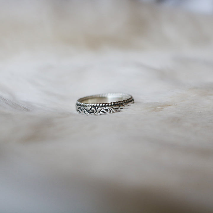 'Oak Ridge' Women's Western Tooled Stacking Ring Band // Made to Order