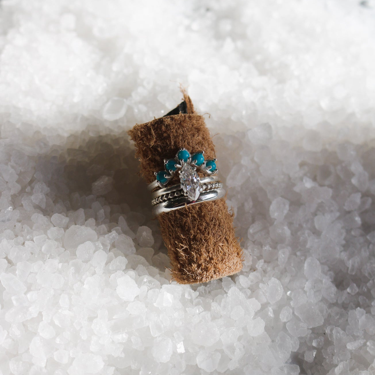 'Aurelia' Diamond Engagement + Turquoise Wedding Ring Set // Made to Order