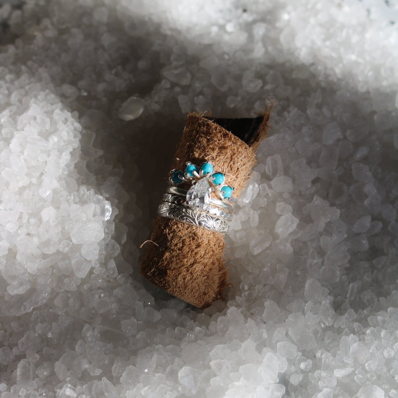 'Amara' Diamond Engagement + Turquoise Wedding Ring Set // Made to Order