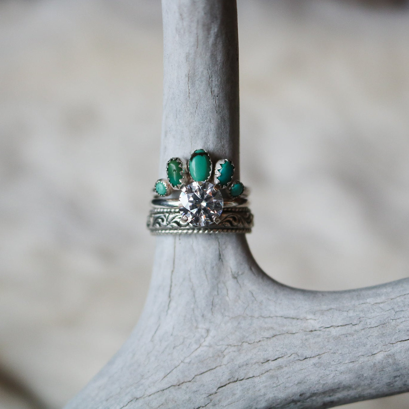 ‘Marfa' Diamond + Turquoise Wedding Ring Set // Made to Order