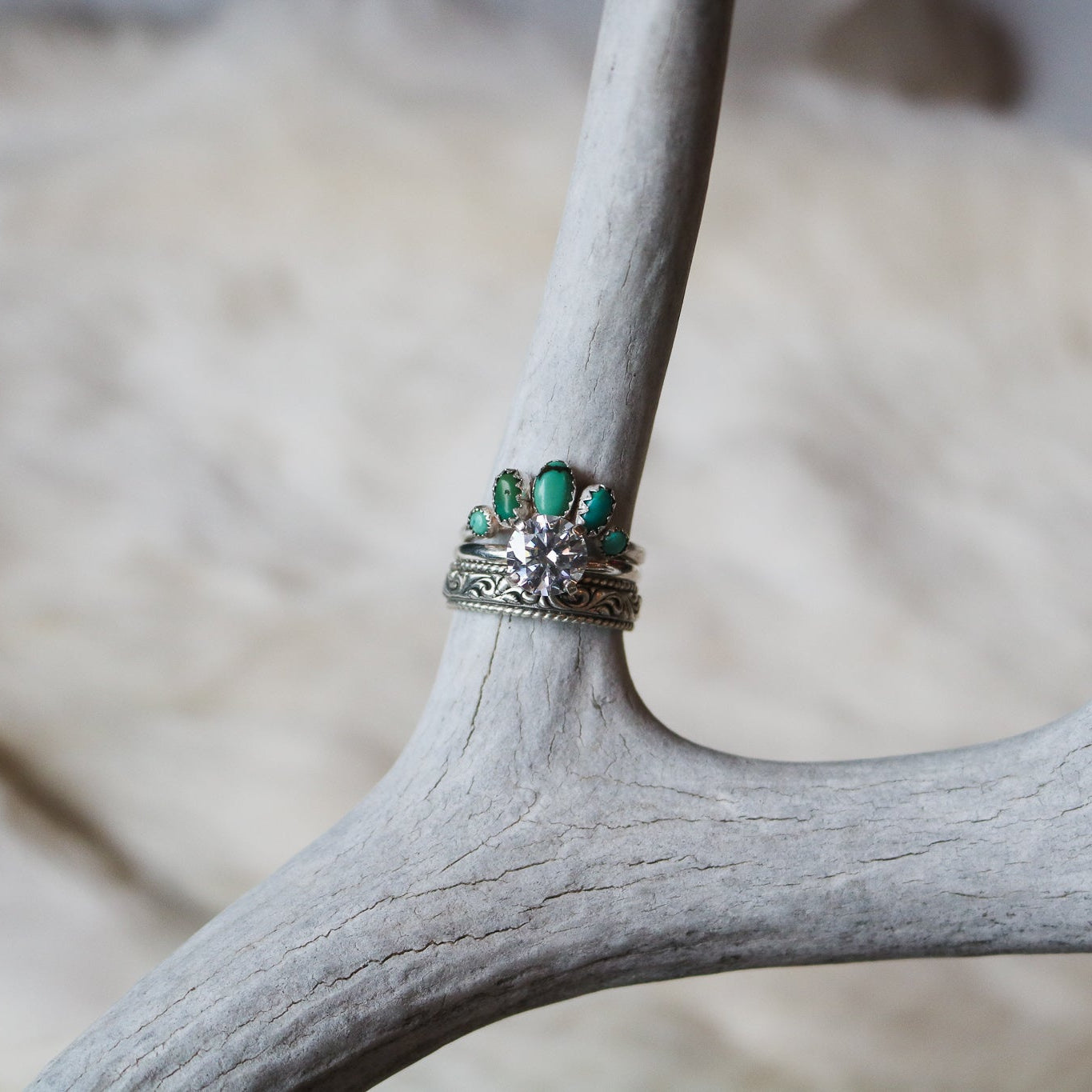 ‘Marfa' Diamond + Turquoise Wedding Ring Set // Made to Order