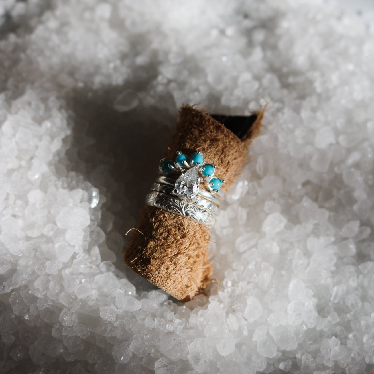 'Amara' Diamond Engagement + Turquoise Wedding Ring Set // Made to Order