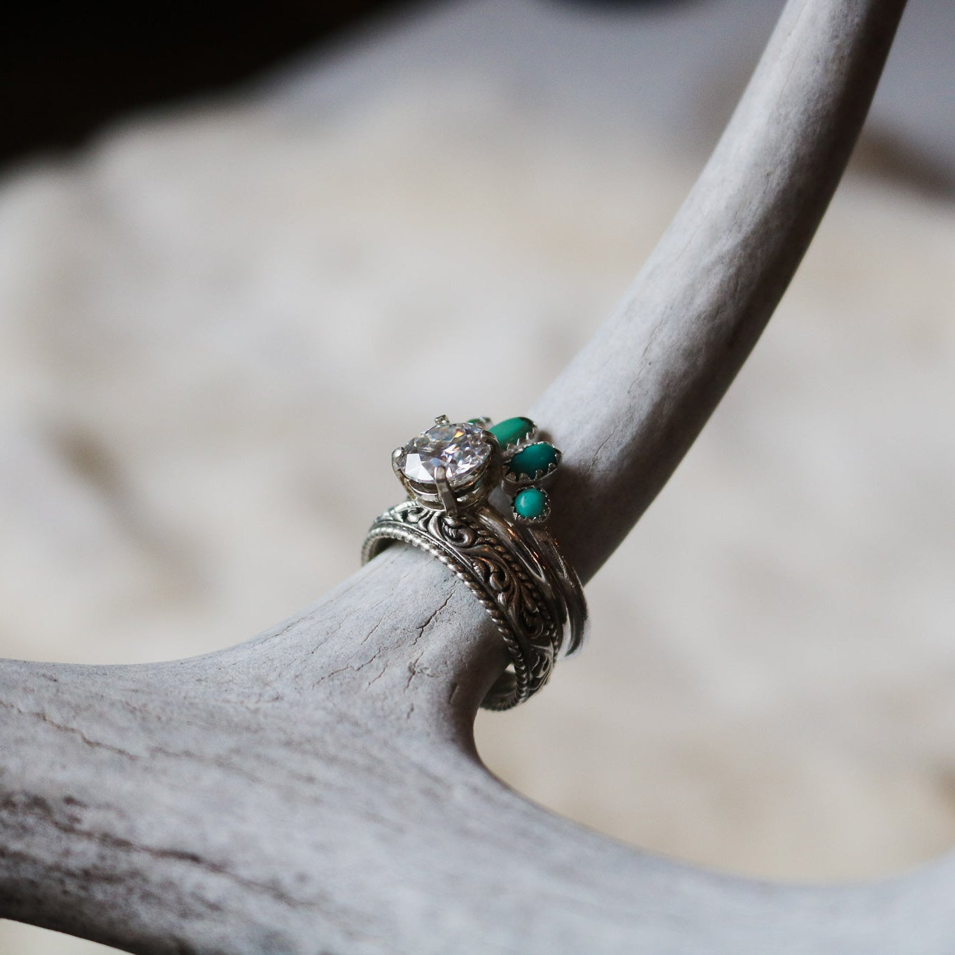 ‘Marfa' Diamond + Turquoise Wedding Ring Set // Made to Order