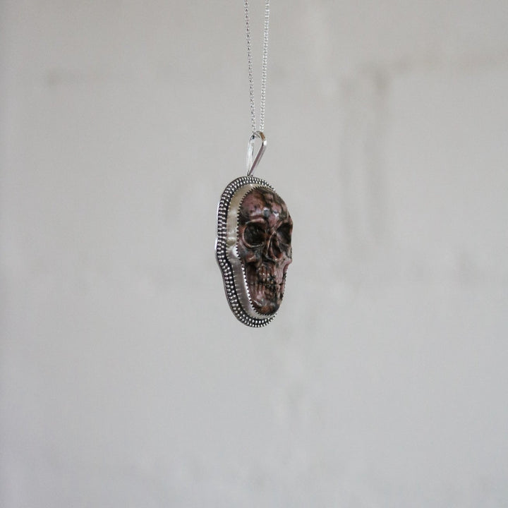 Big Ol' Skull Necklace in Rhodochrosite