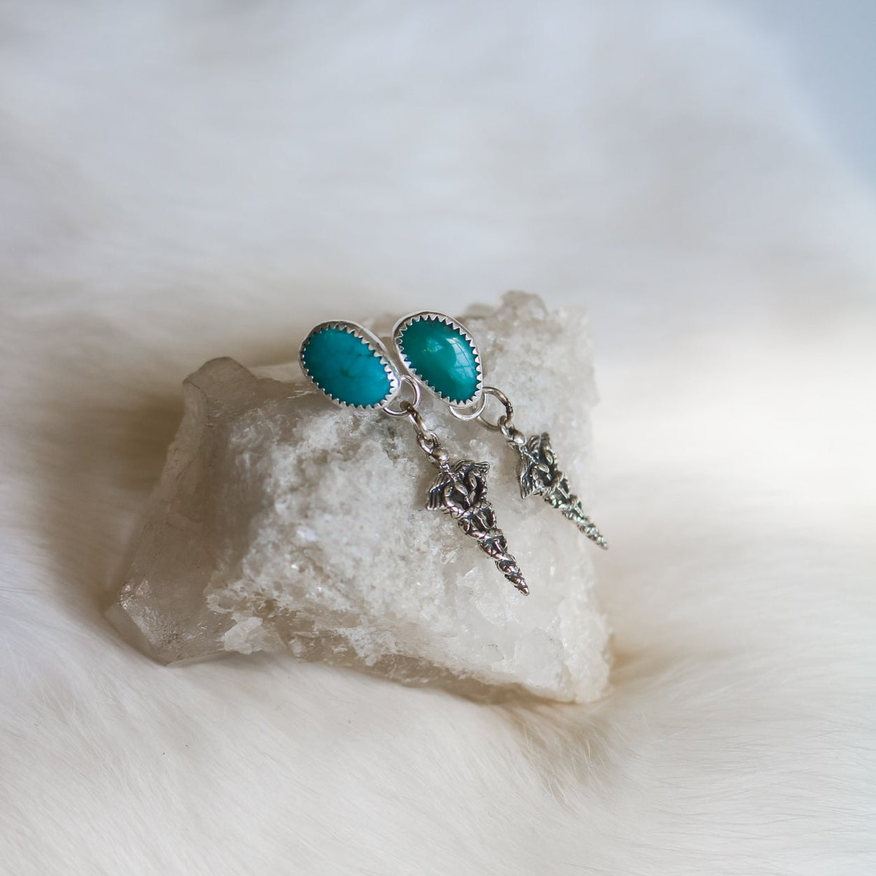 Kingman Turquoise + Caduceus Drop Earrings // One of a Kind