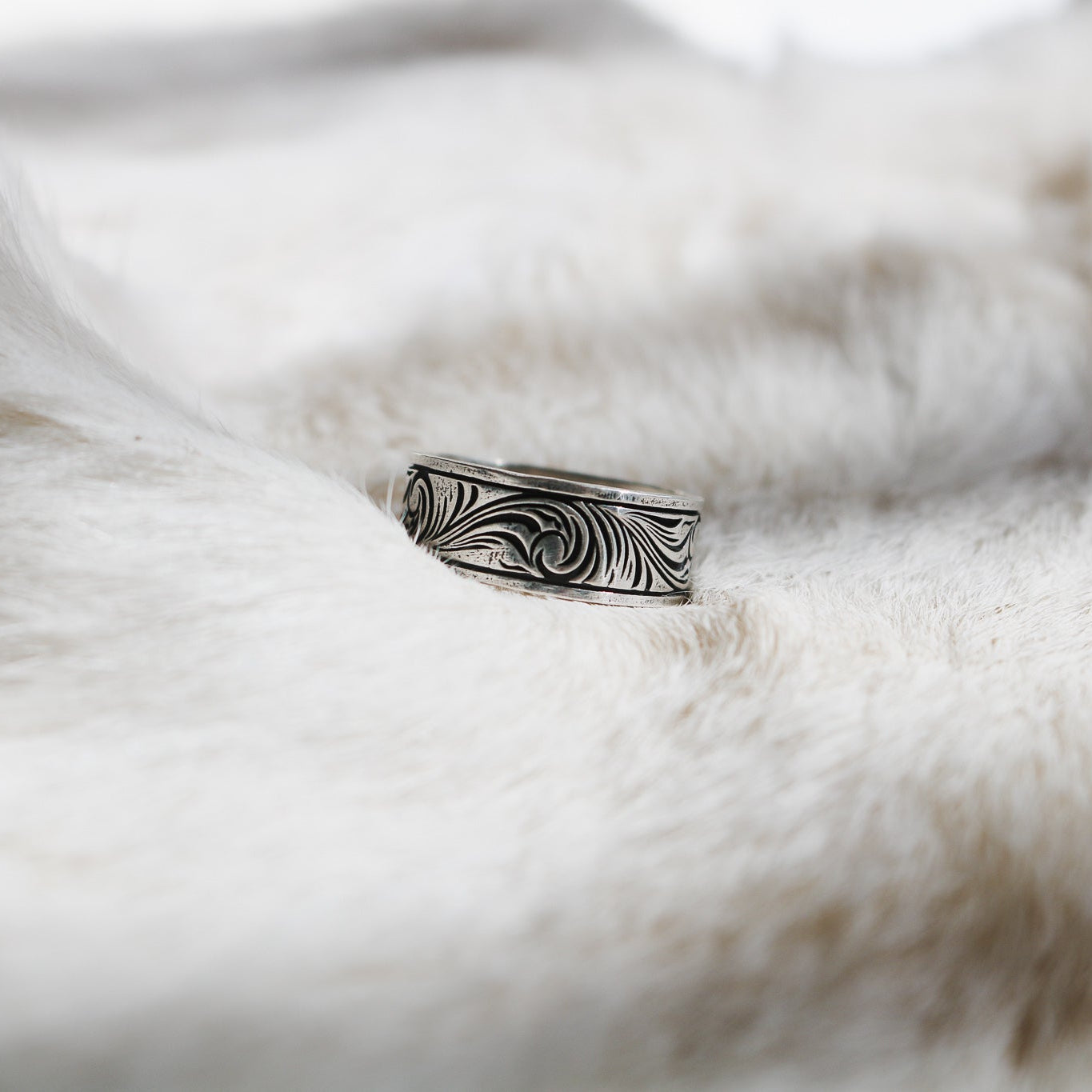 'Black Mesa' Men's Western Tooled Stacking Ring Band // Made to Order