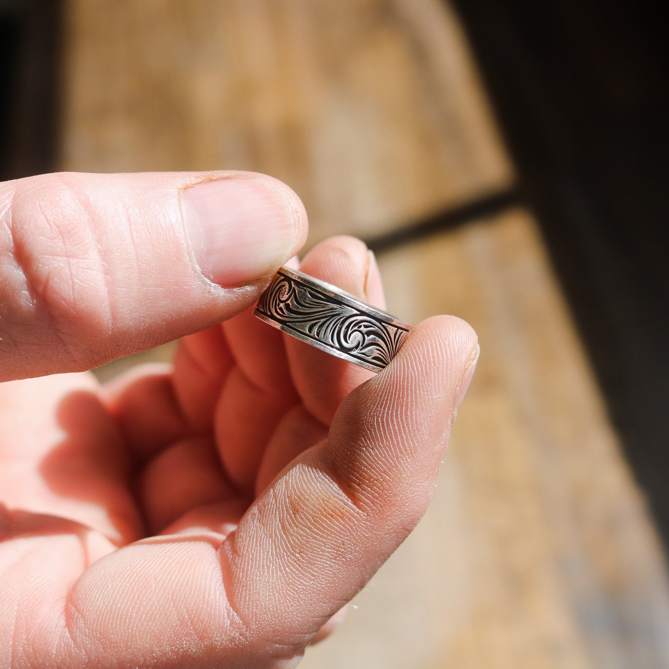 'Black Mesa' Men's Western Tooled Stacking Ring Band // Made to Order