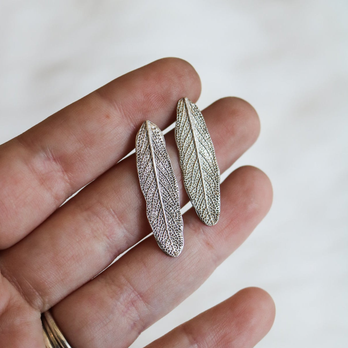 Sterling Sage Leaf Studs // One of a Kind