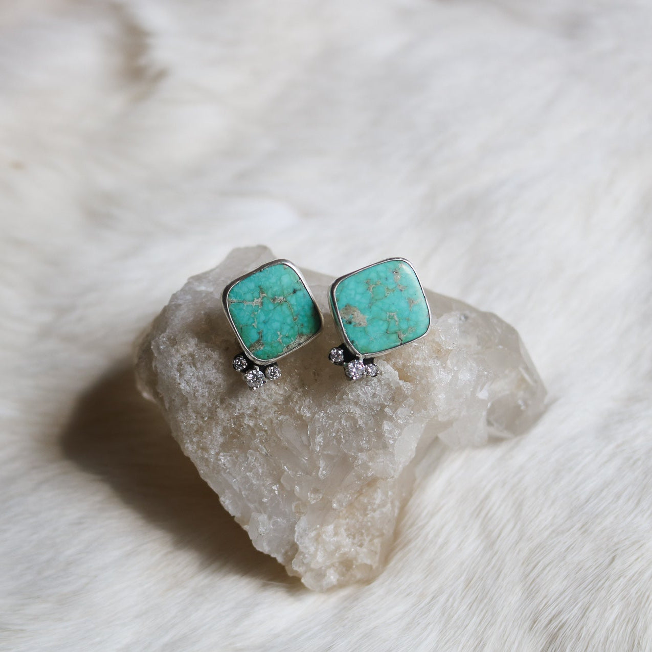 'Empyrean' Turquoise + Diamond Earrings // One of a Kind