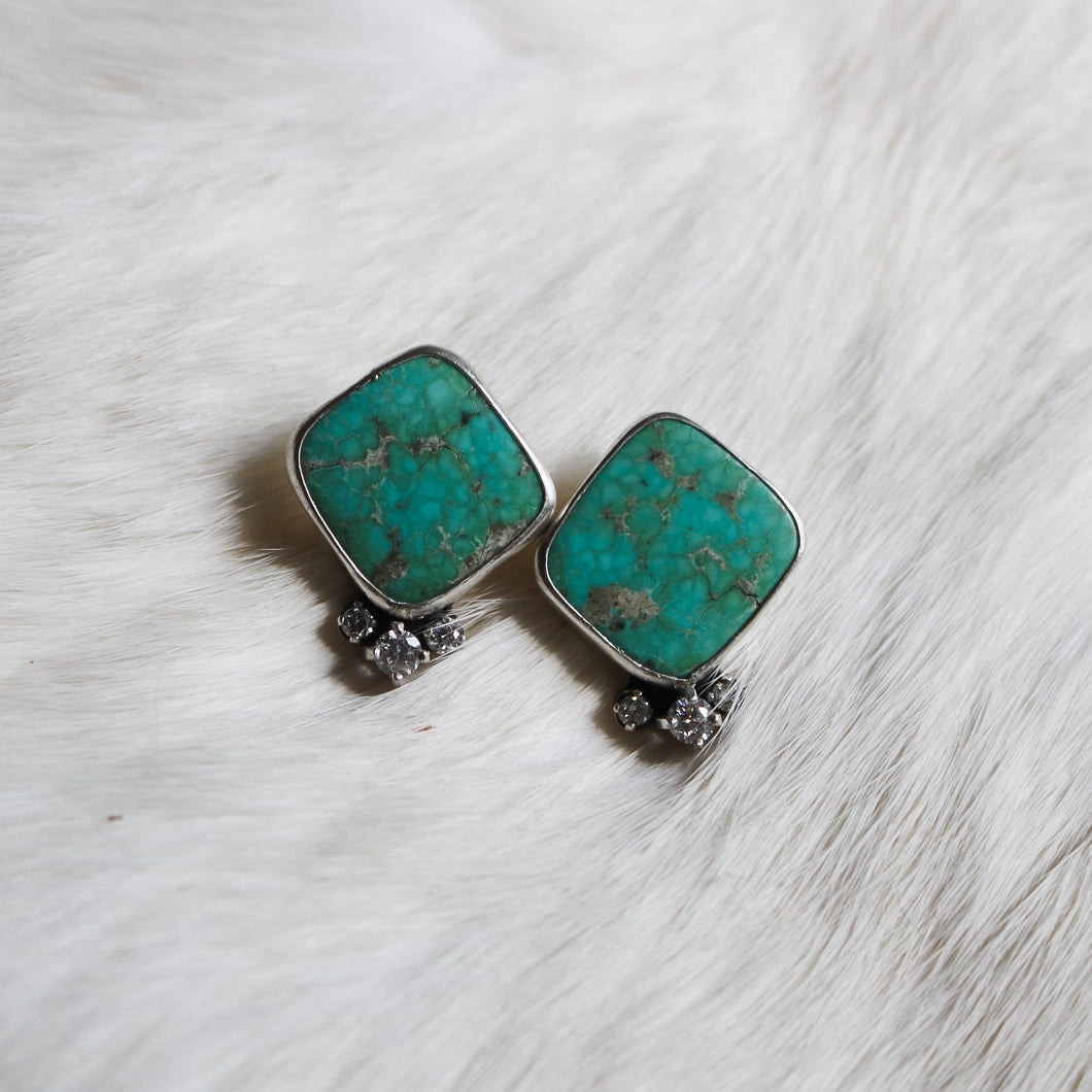 'Empyrean' Turquoise + Diamond Earrings // One of a Kind