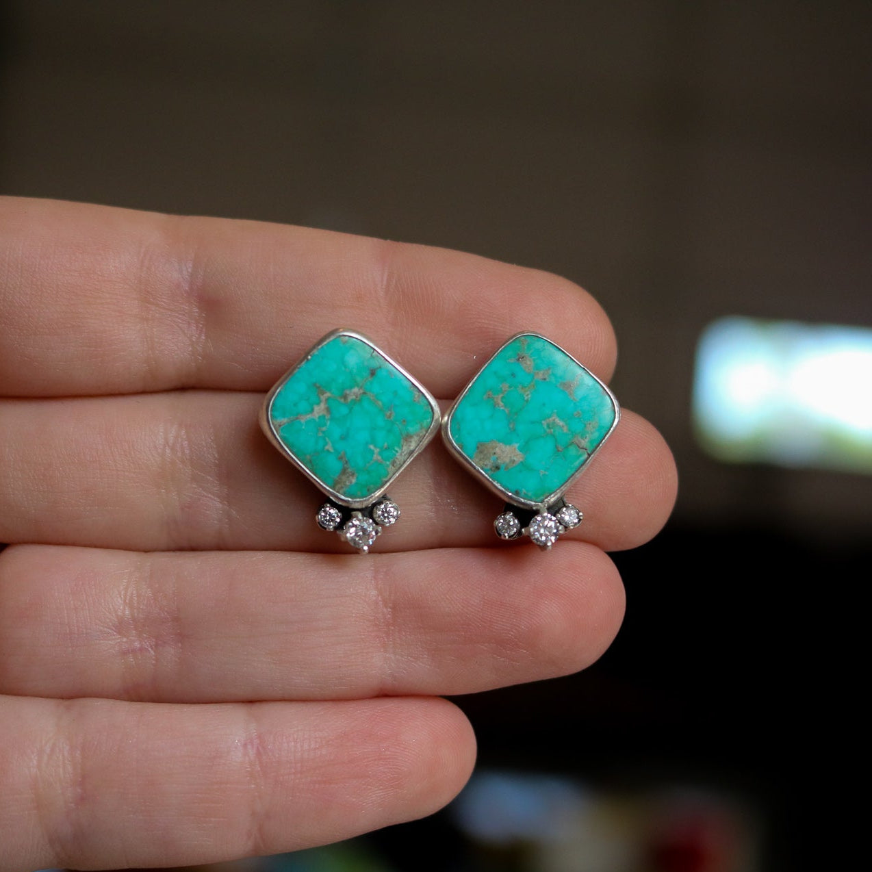 'Empyrean' Turquoise + Diamond Earrings // One of a Kind