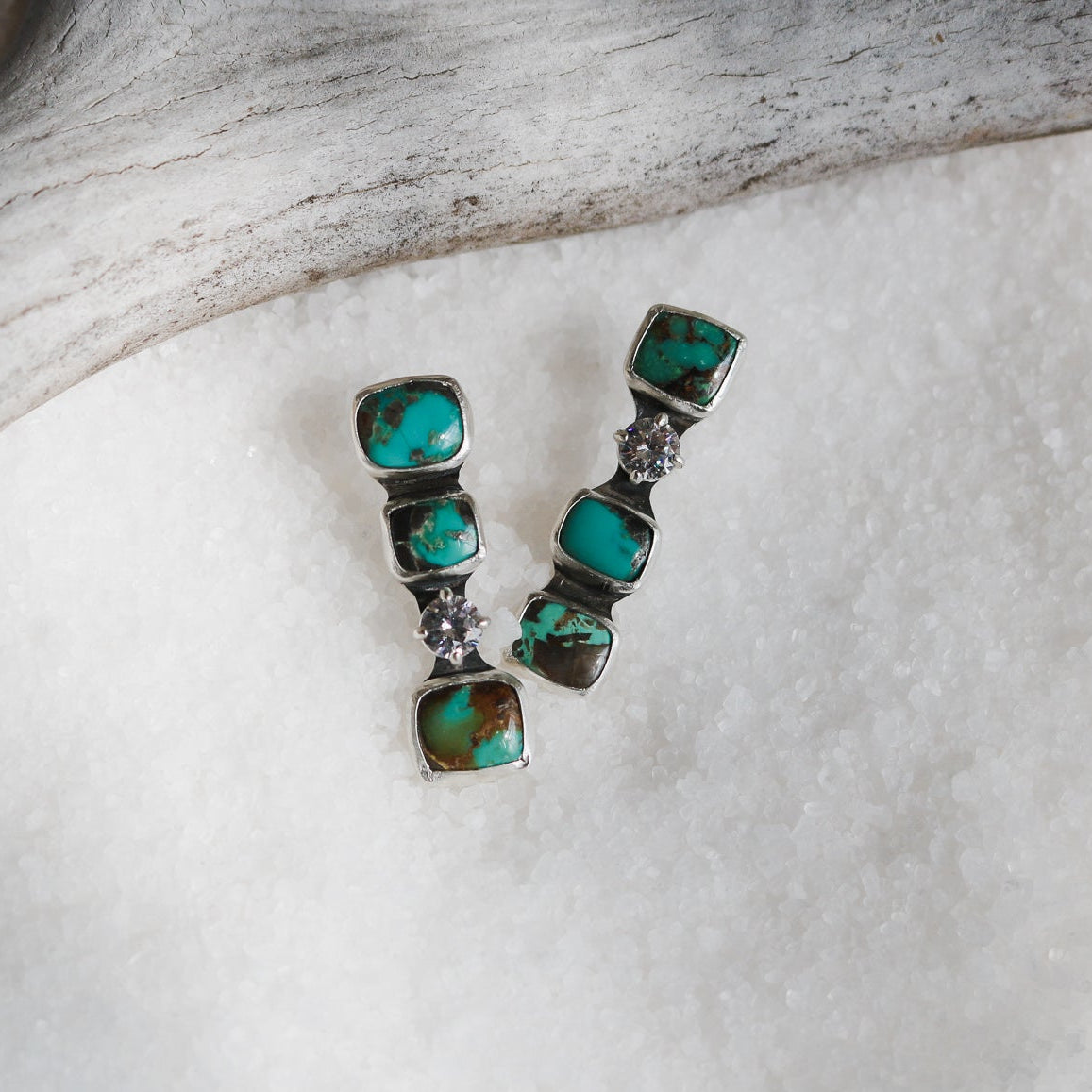 'Dustborn' Turquoise + Diamond Earrings // One of a Kind