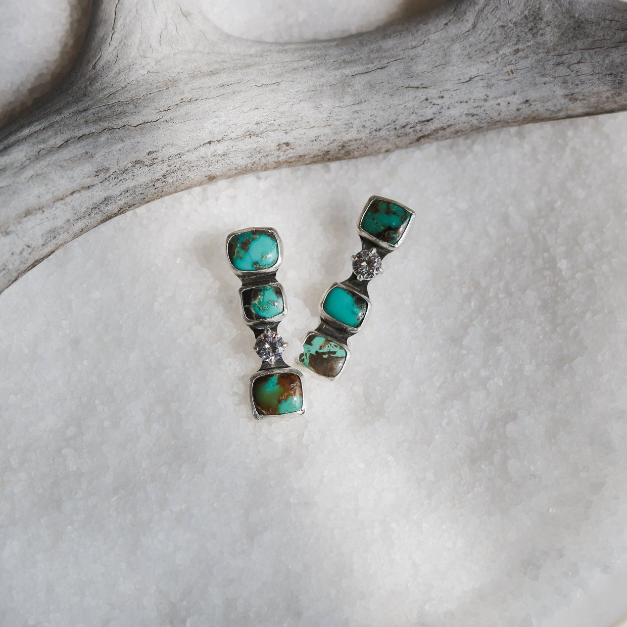'Dustborn' Turquoise + Diamond Earrings // One of a Kind