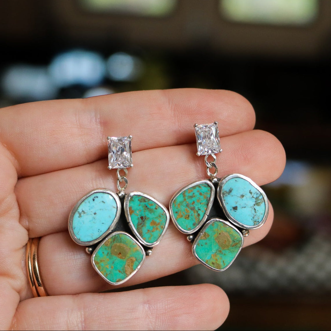 'Wayfarer' Turquoise + Diamond Earrings // One of a Kind