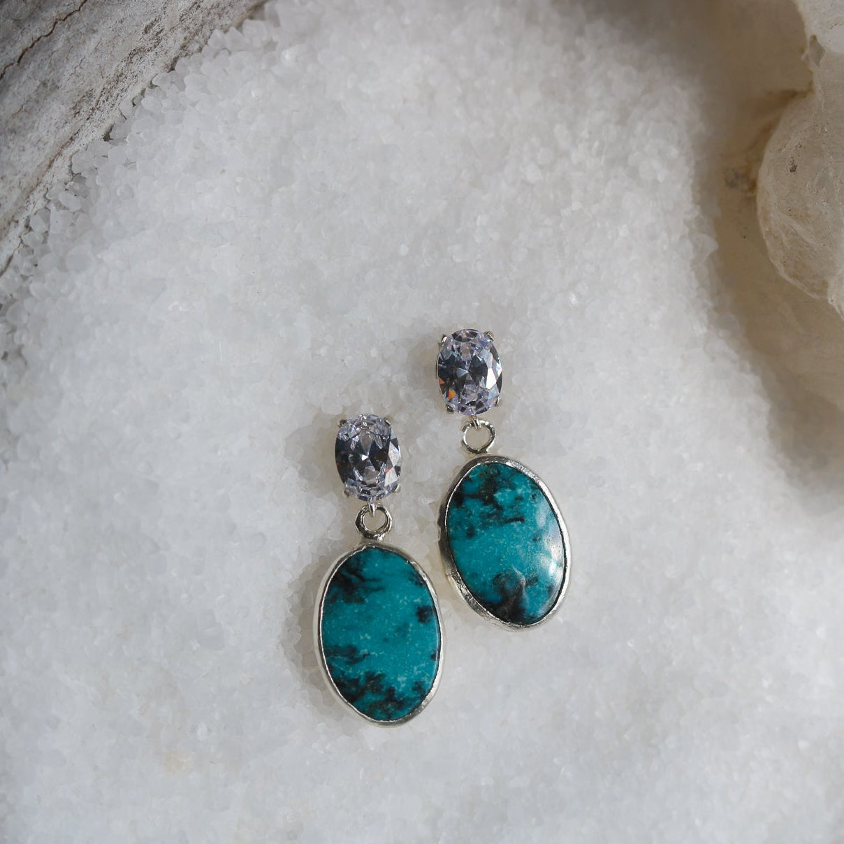 'Bluewater' Turquoise + Oval Cut Diamond Earrings // One of a Kind