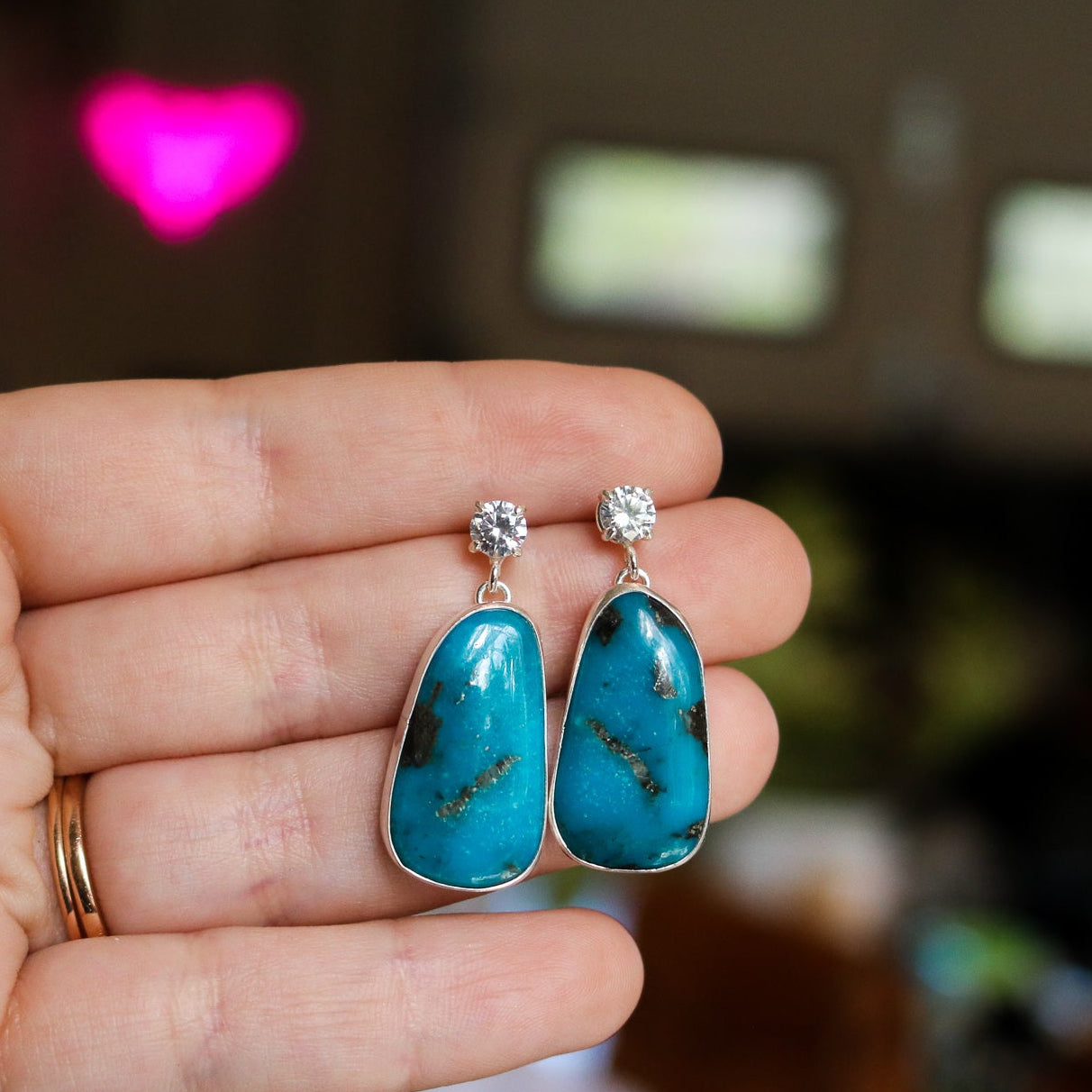 'Moontide' Turquoise + Diamond Earrings // One of a Kind