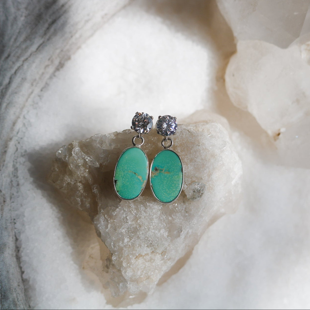 'Marlowe' Turquoise + Diamond Earrings // One of a Kind