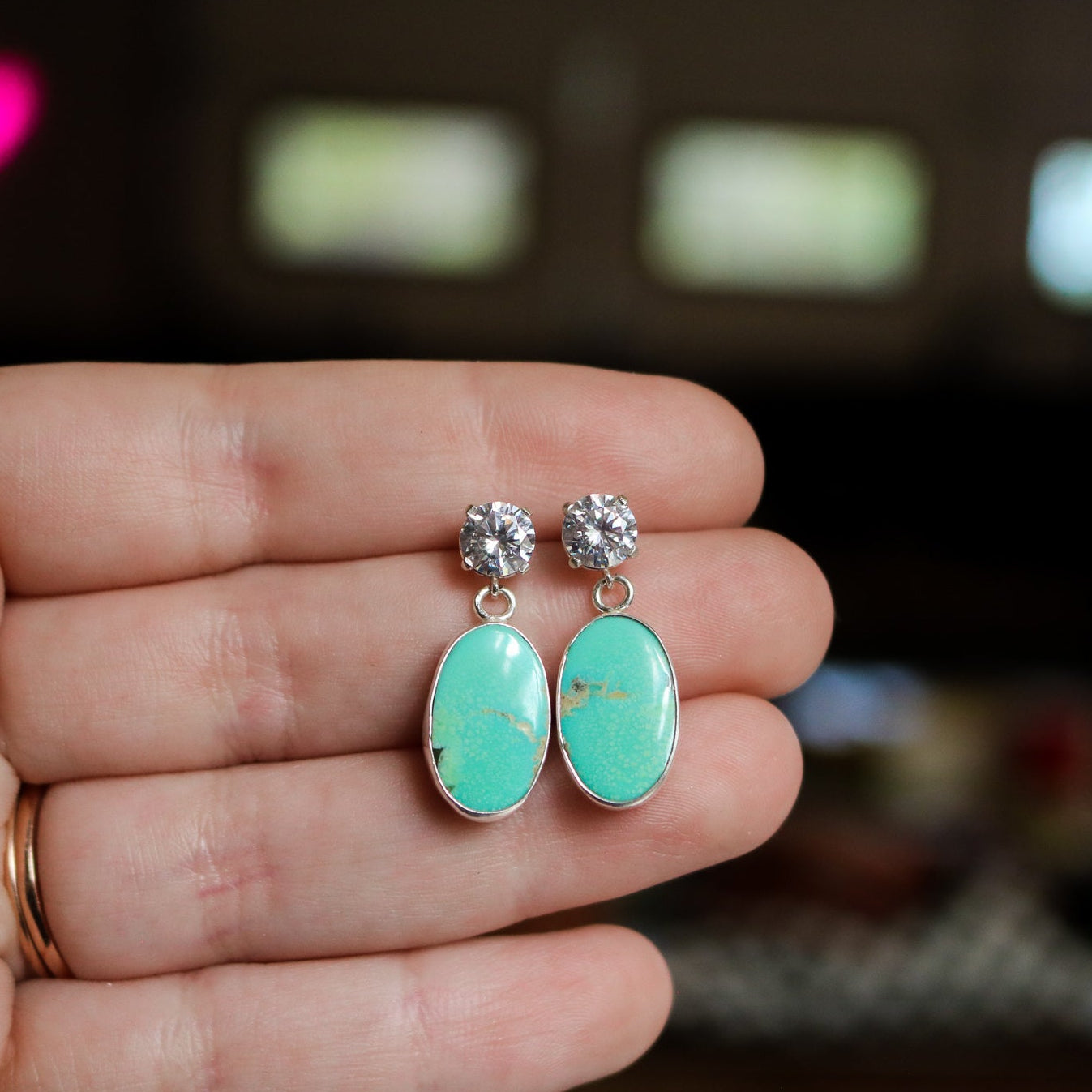 'Marlowe' Turquoise + Diamond Earrings // One of a Kind