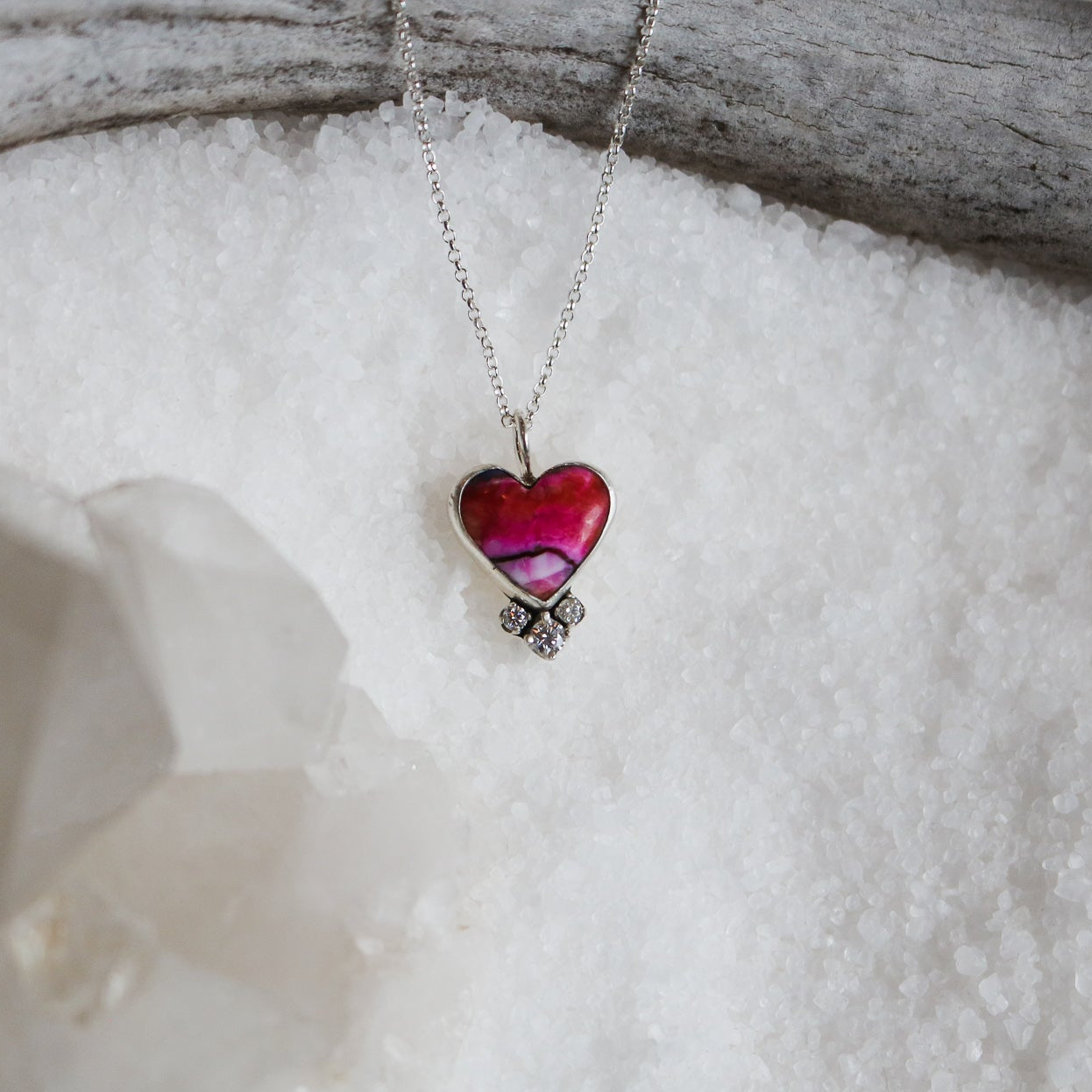 'Verona' Pink Dahlia & Diamond Necklace // One of a Kind
