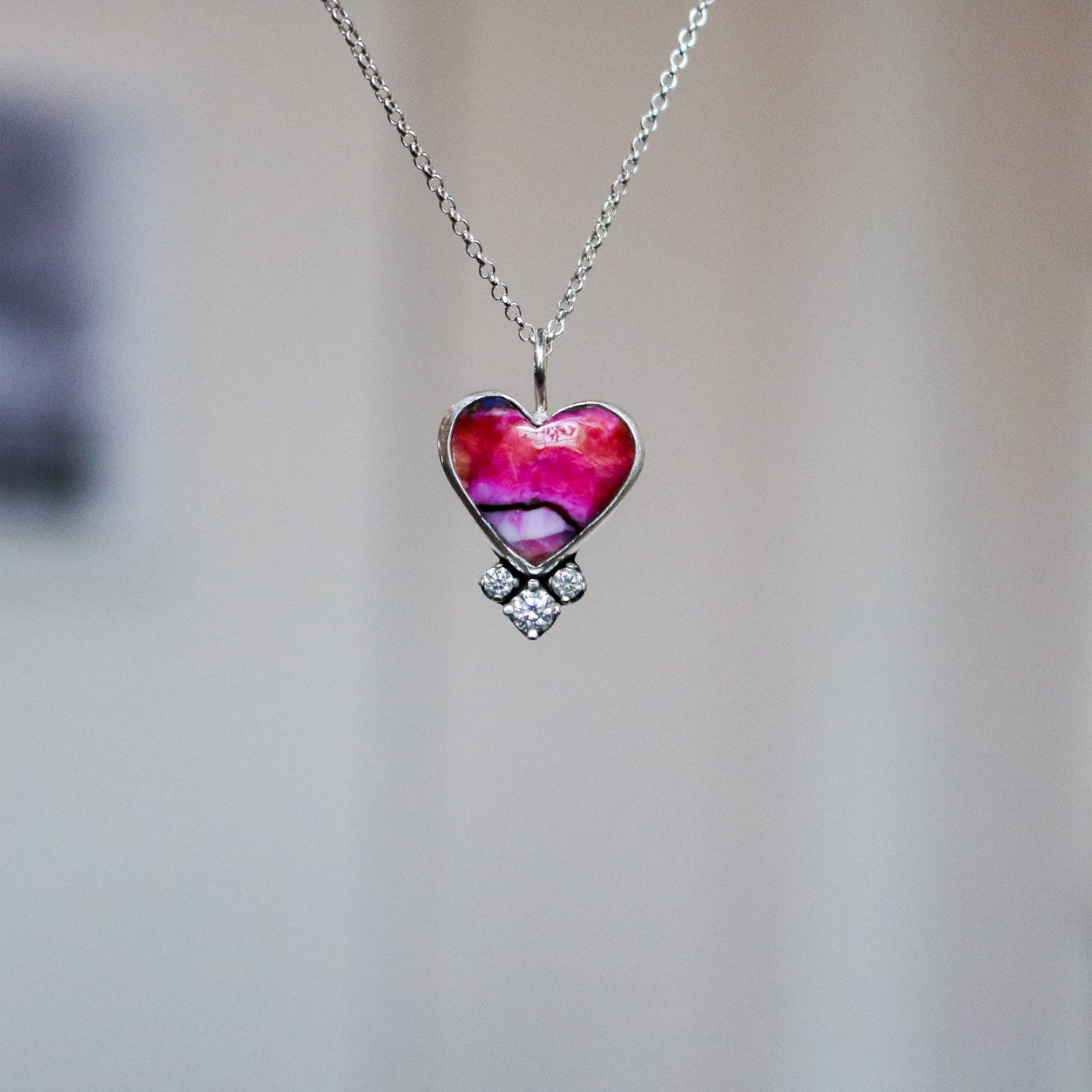 'Verona' Pink Dahlia & Diamond Necklace // One of a Kind
