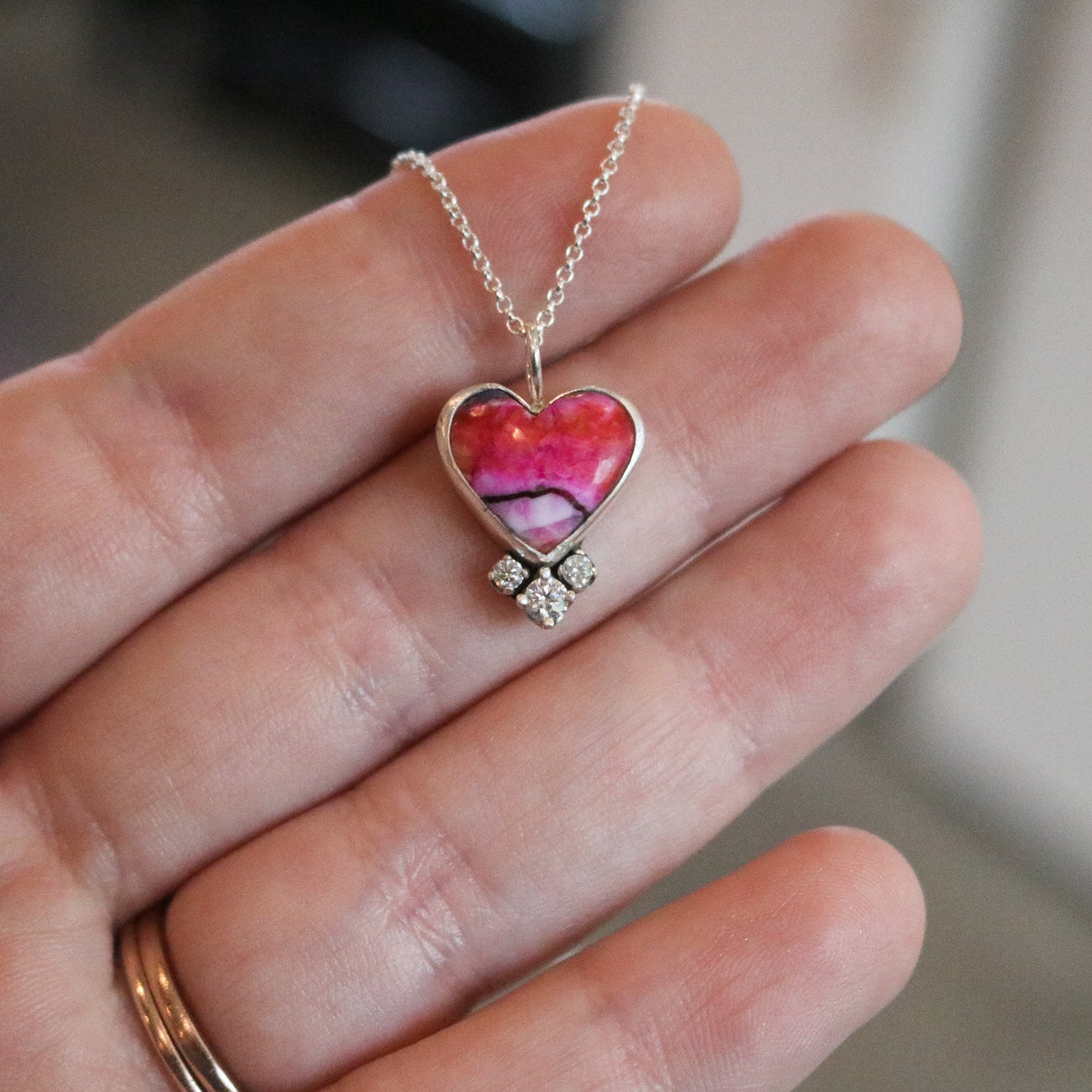 'Verona' Pink Dahlia & Diamond Necklace // One of a Kind