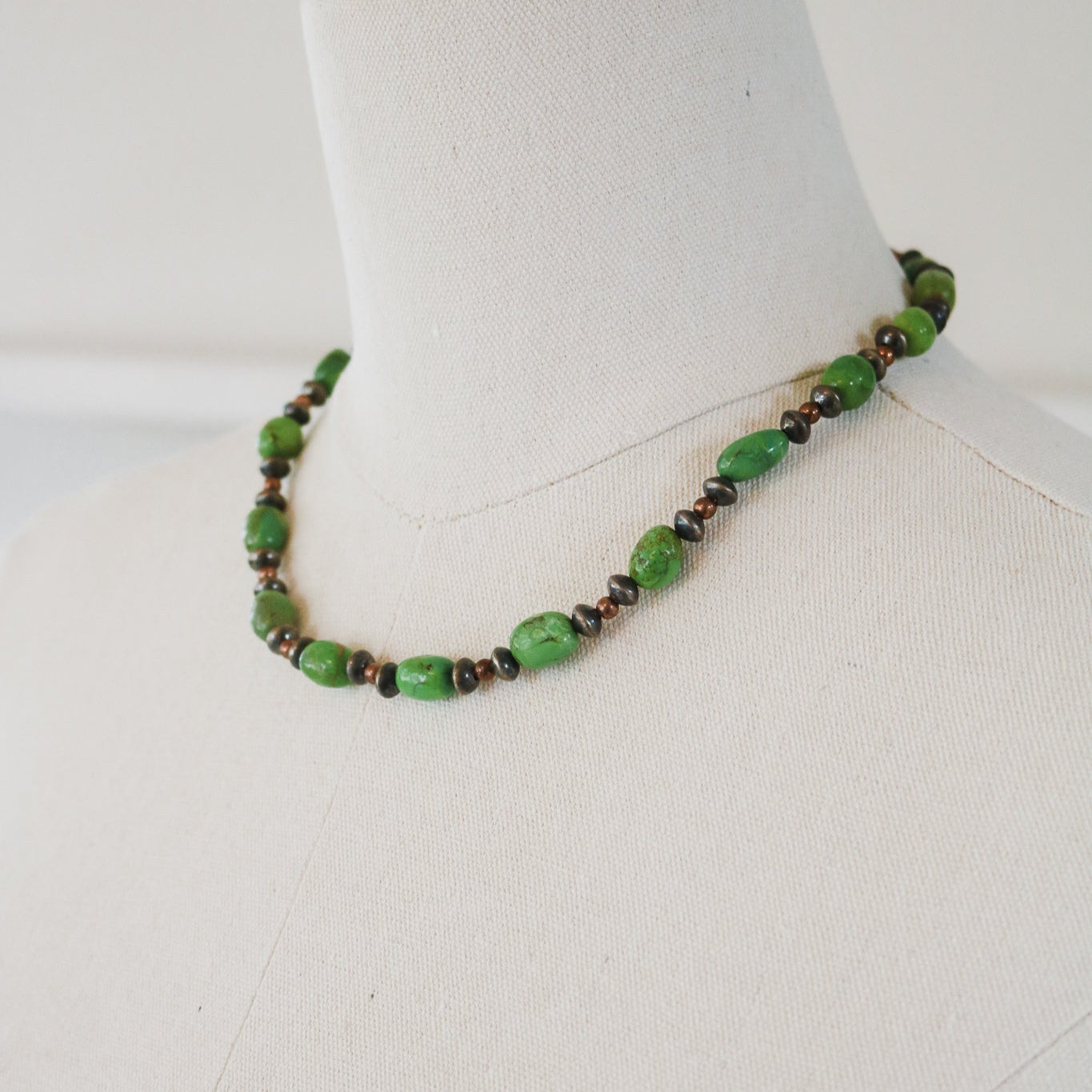 Green Mojave Turquoise + Navajo Pearl Beaded Necklace // One of a Kind