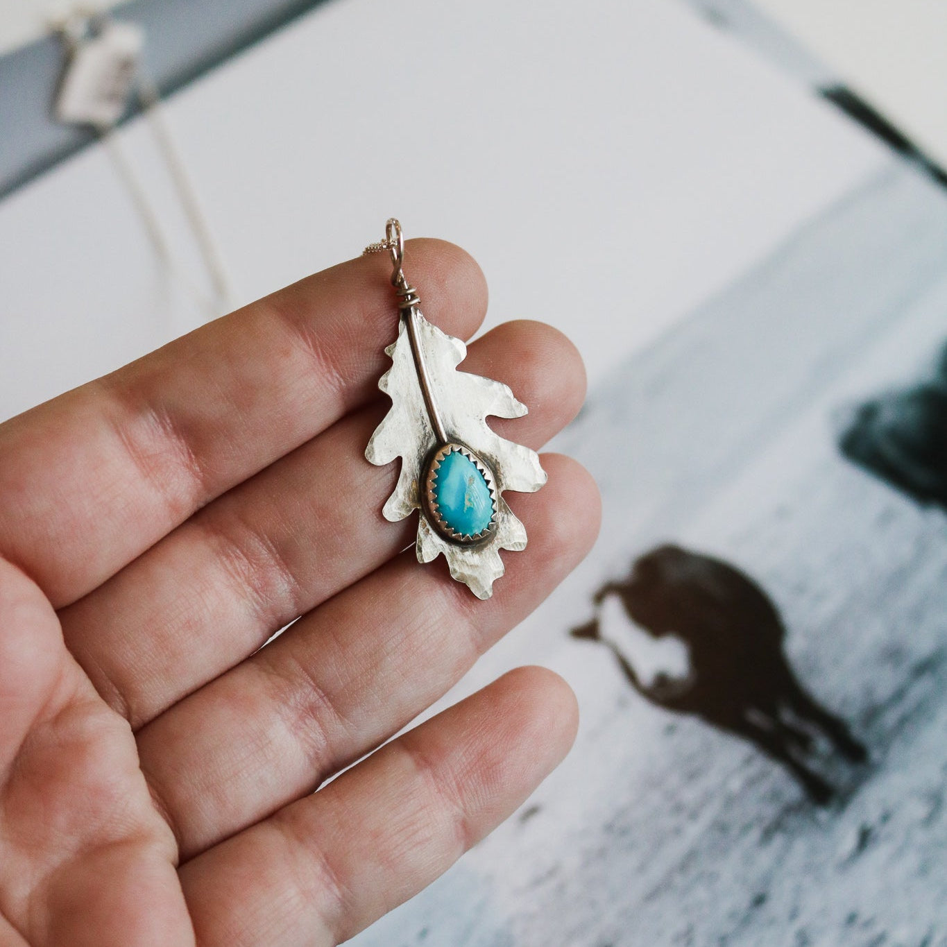Oak Leaf + Whitewater Turquoise Necklace // One of a Kind