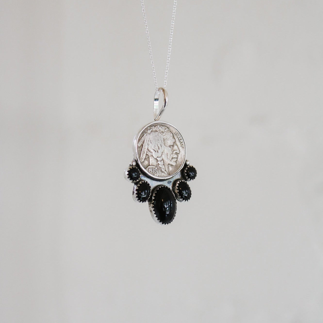 Five Tribes Buffalo Nickel Necklace in Black Onyx
