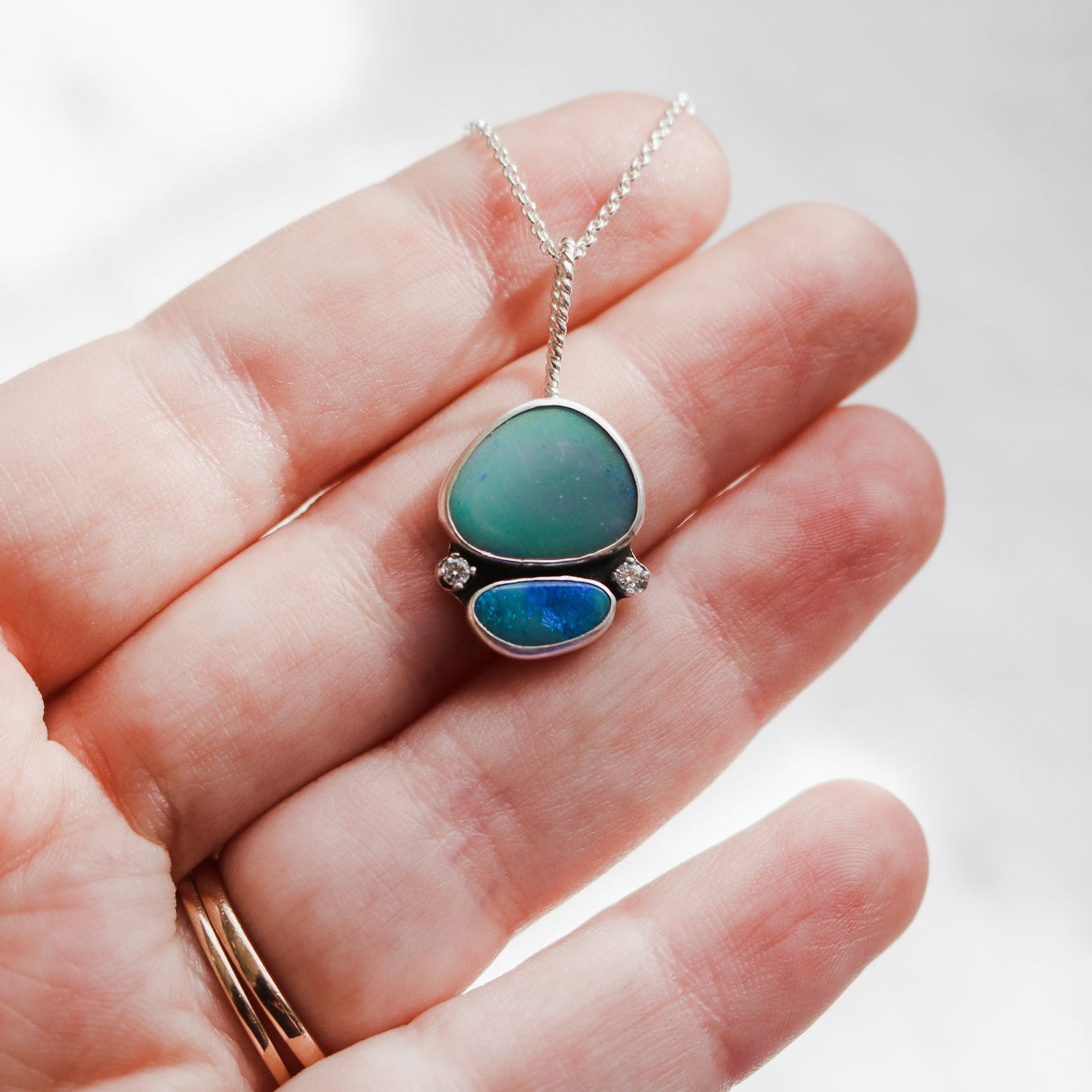 'Azure' Australian Opal & Diamond Necklace // One of a Kind