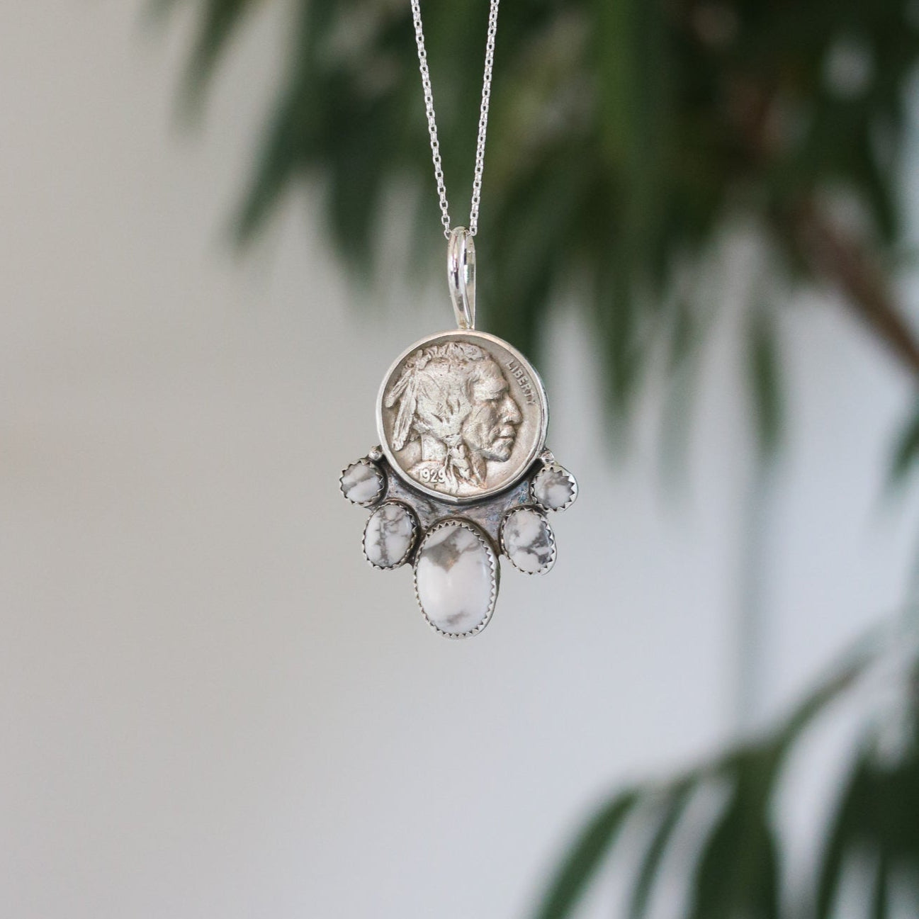 Five Tribes Buffalo Nickel Necklace in 'White Buffalo' Howlite