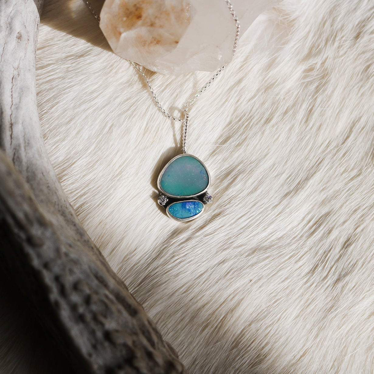'Azure' Australian Opal & Diamond Necklace // One of a Kind