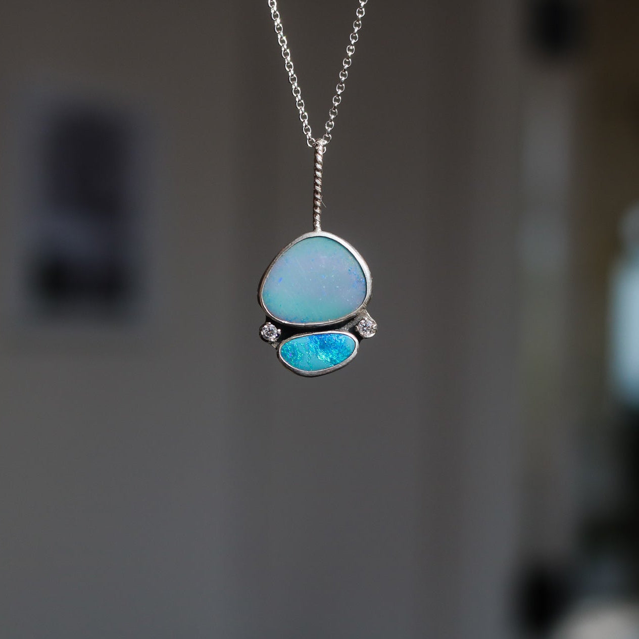 'Azure' Australian Opal & Diamond Necklace // One of a Kind