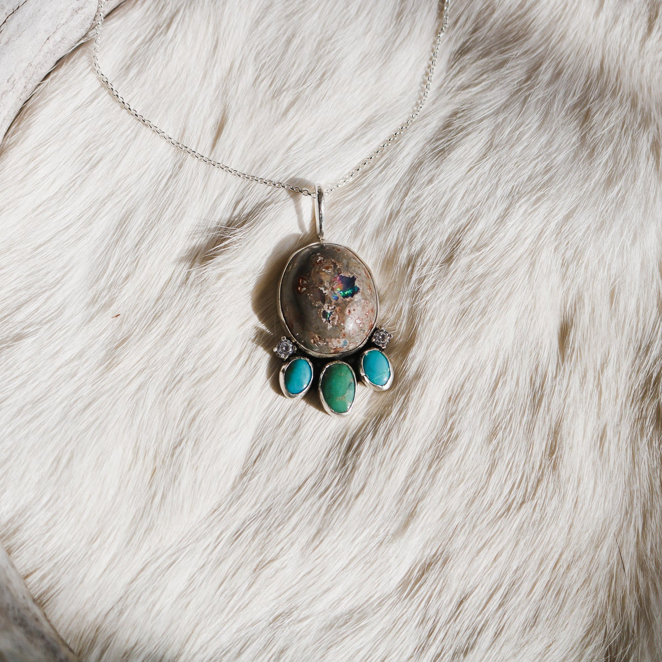 'Thea' Turquoise + Diamond Necklace // One of a Kind