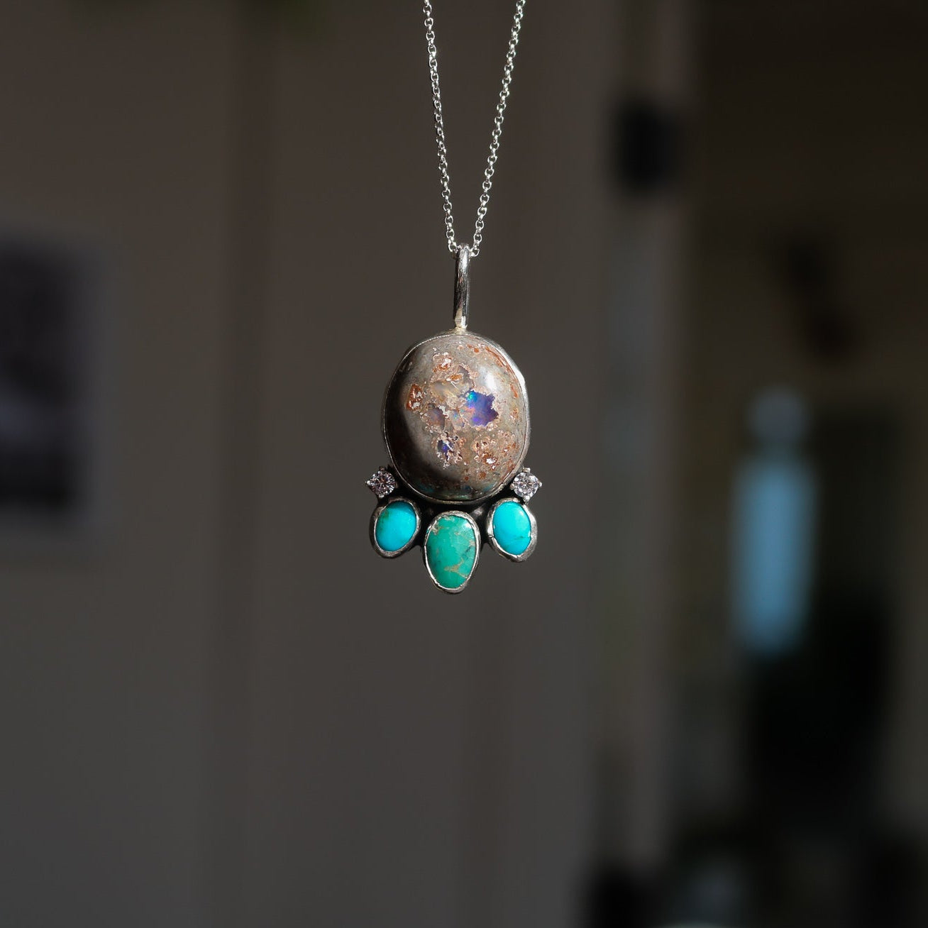 'Thea' Turquoise + Diamond Necklace // One of a Kind