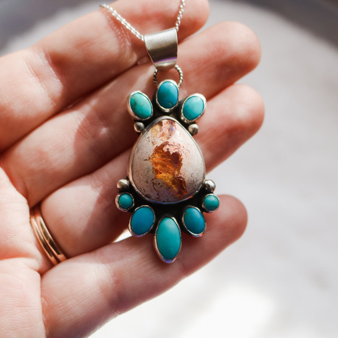 'Lark' Turquoise + Fire Opal Necklace // One of a Kind