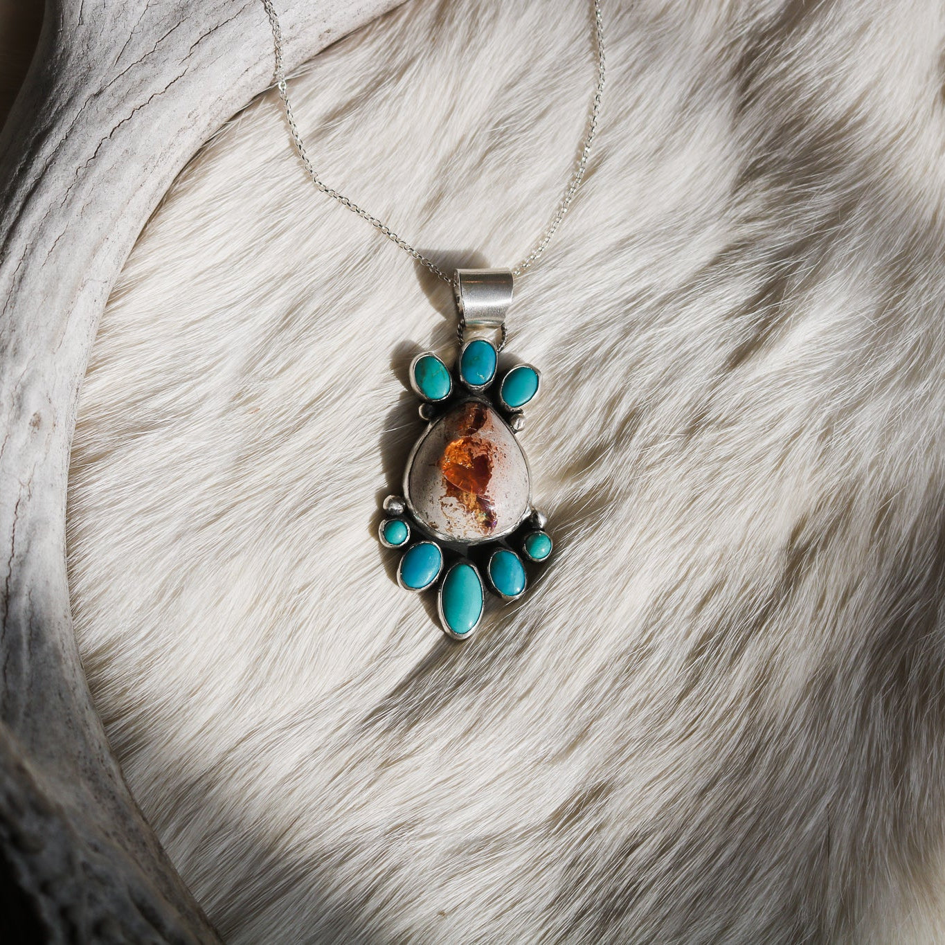 'Lark' Turquoise + Fire Opal Necklace // One of a Kind