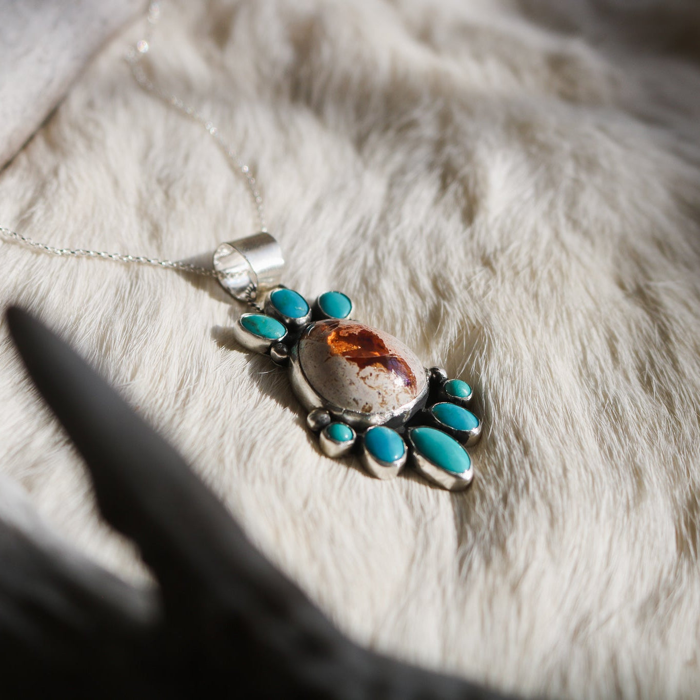 'Lark' Turquoise + Fire Opal Necklace // One of a Kind