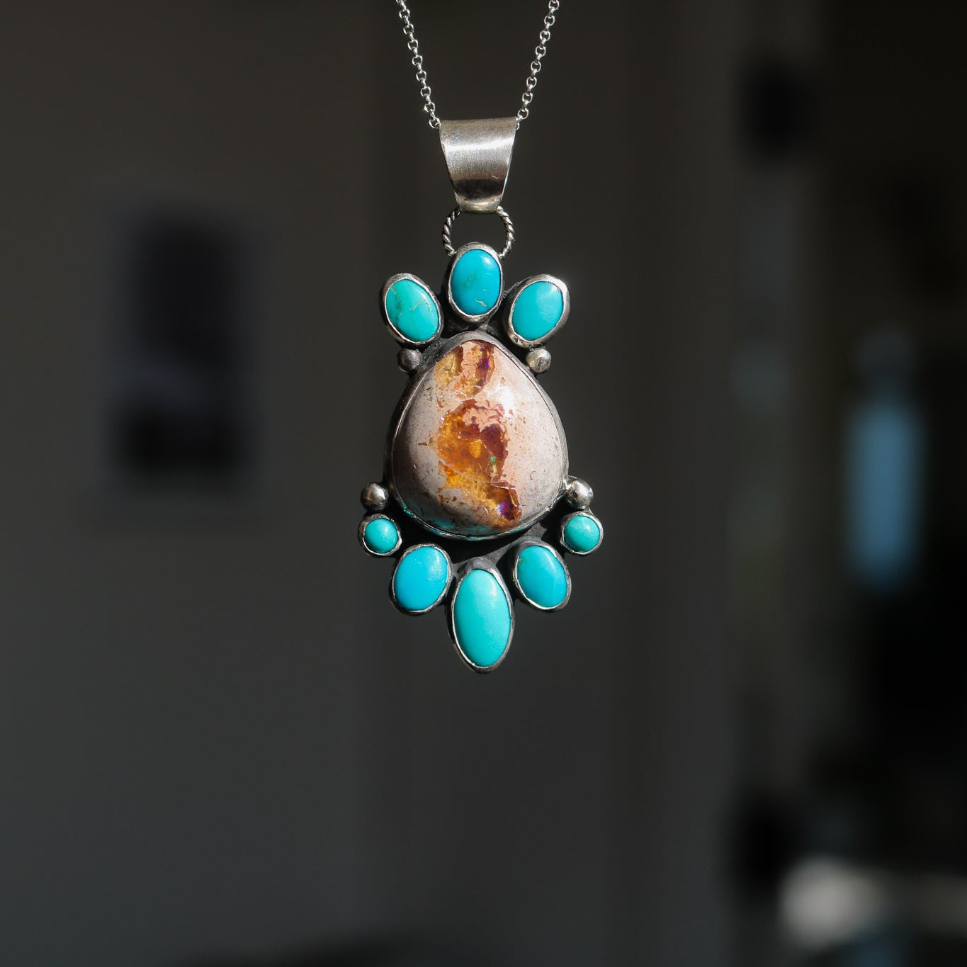 'Lark' Turquoise + Fire Opal Necklace // One of a Kind