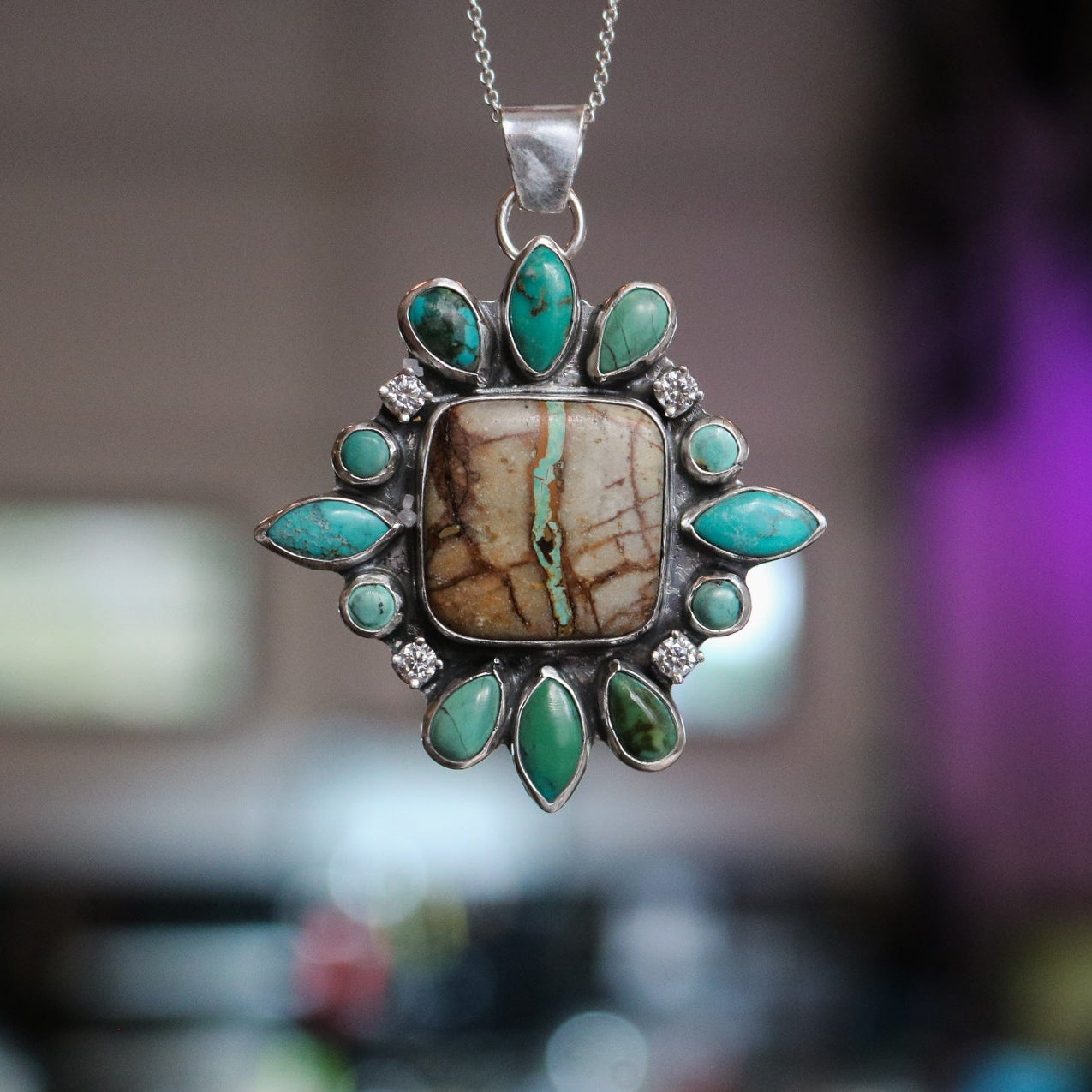 'Tahoe' Turquoise + Diamond Necklace // One of a Kind