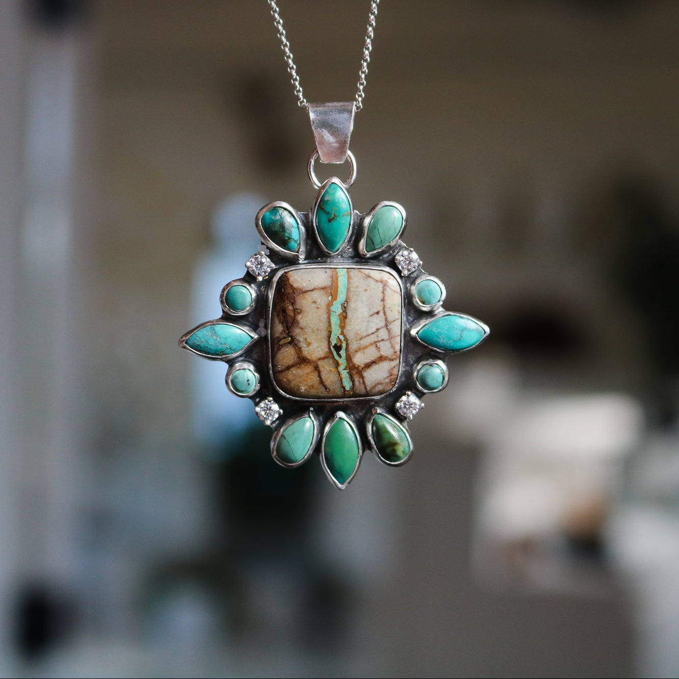 'Tahoe' Turquoise + Diamond Necklace // One of a Kind