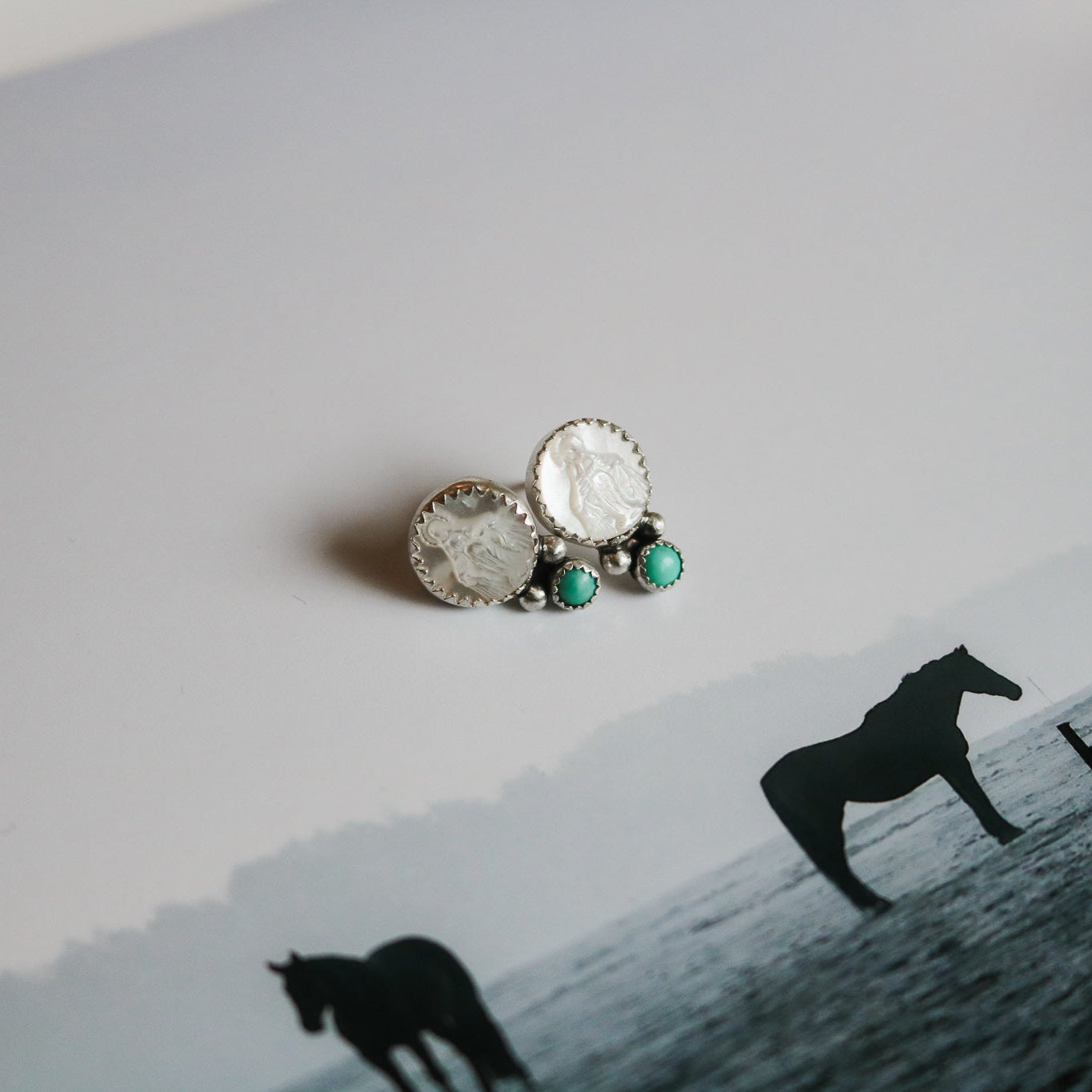 Mother of Pearl Miraculous Medal + Turquoise Studs // One of a Kind