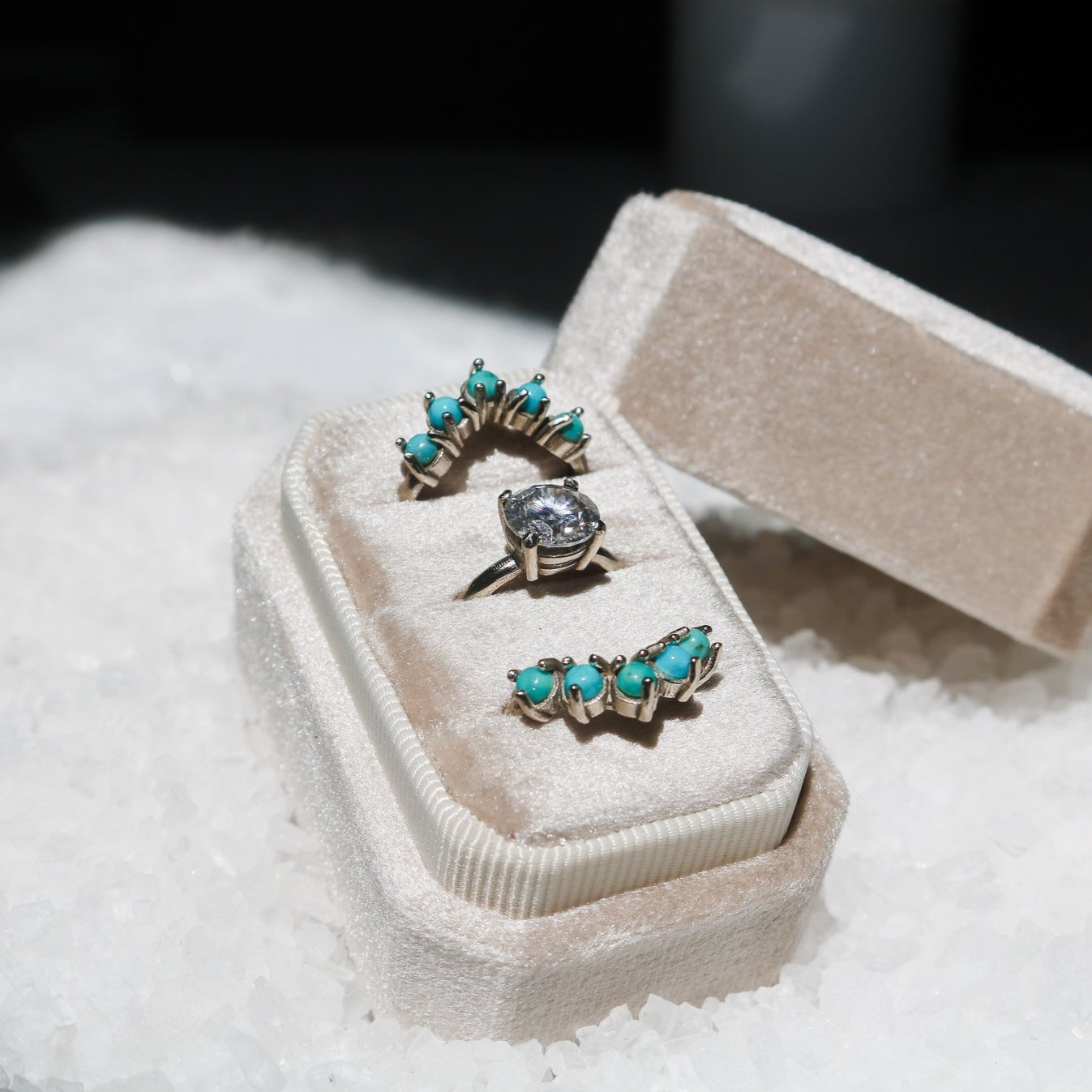 'Mira' Diamond + Turquoise Wedding Ring Set // Made to Order