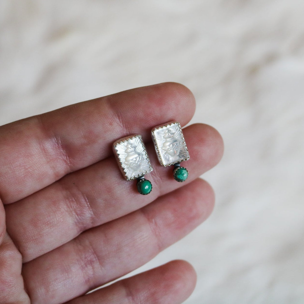 Mother of Pearl Sacred Heart + Turquoise Studs // One of a Kind