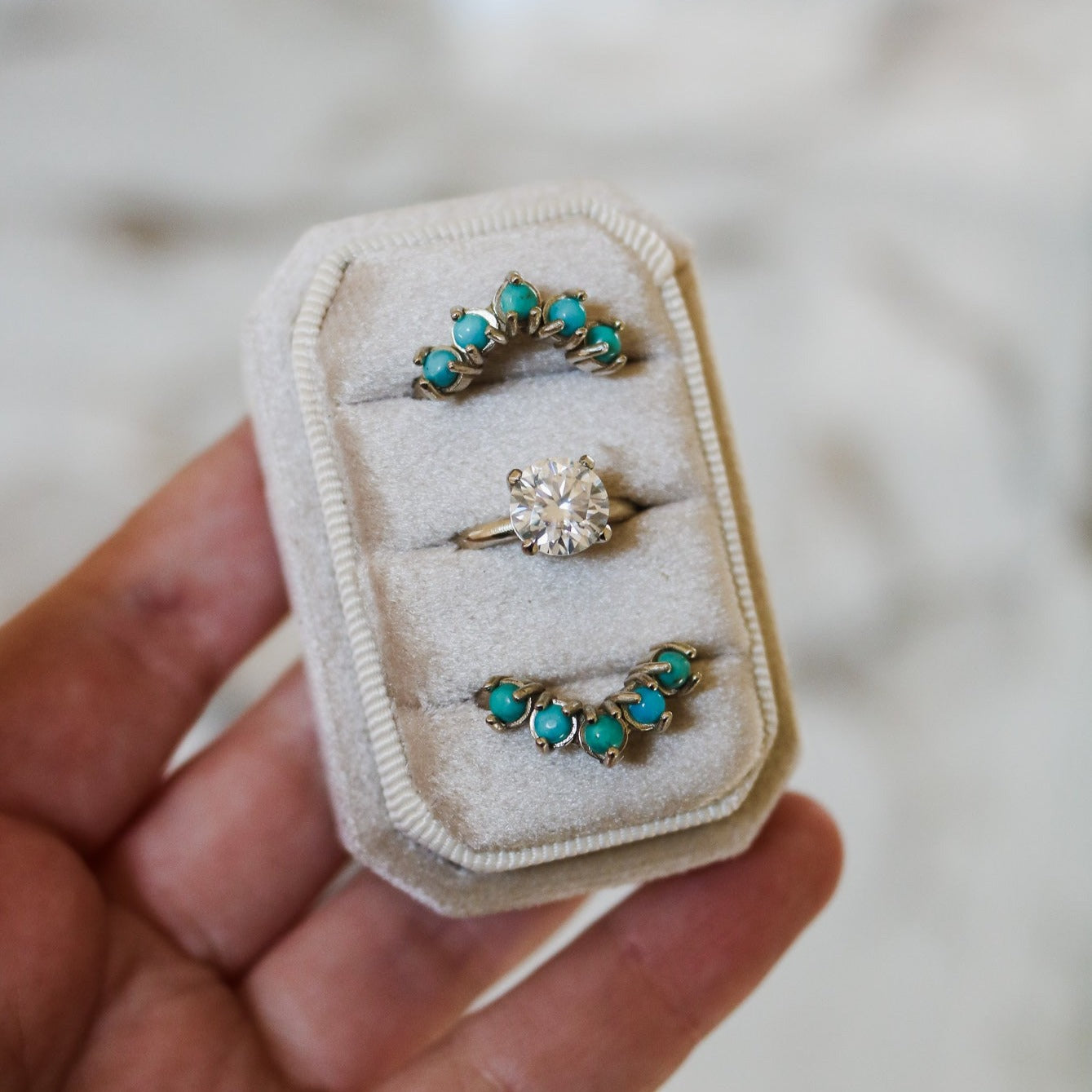 'Mira' Diamond + Turquoise Wedding Ring Set // Made to Order