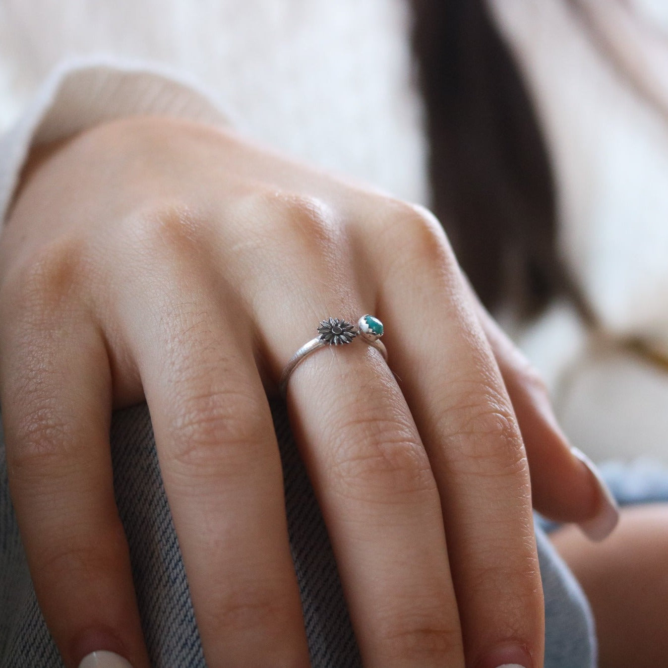 Verano // Adjustable Sunflower + Turquoise Ring