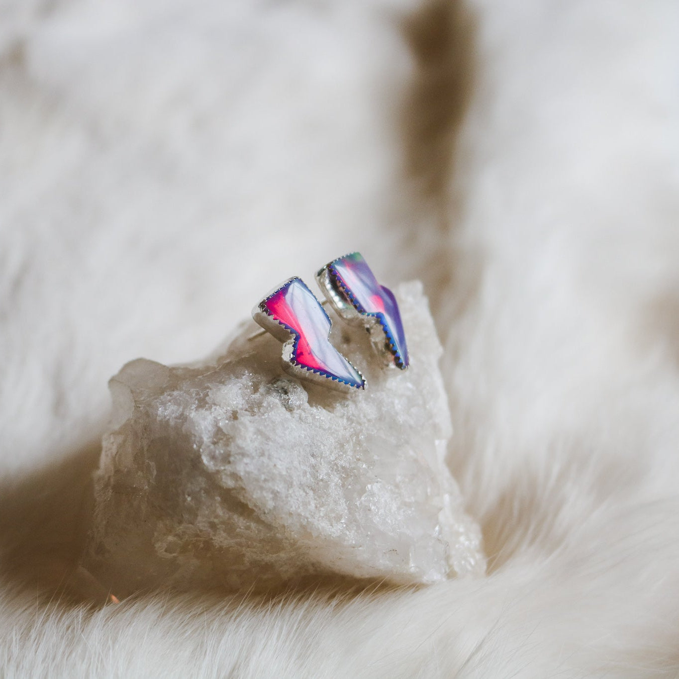 Aurora Opal Lightning Bolt Studs // One of a Kind