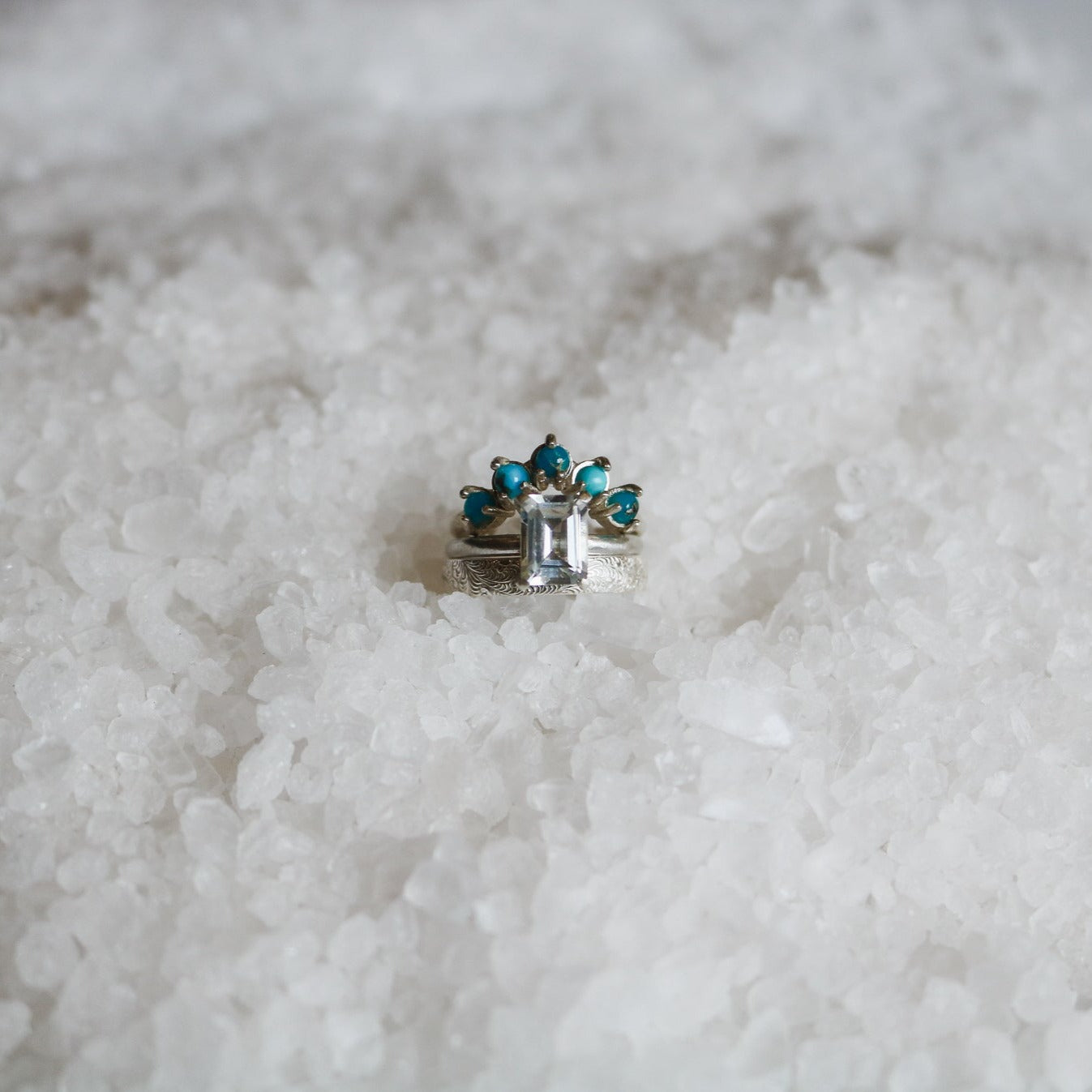 'Emma' Diamond Engagement & Turquoise Wedding Ring Set // Made to Order