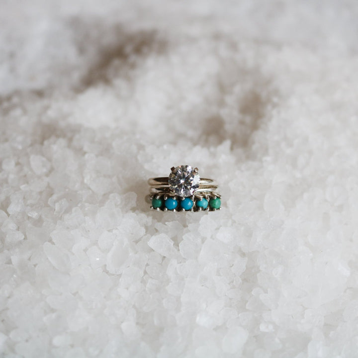 'Dahlia' Moissanite Engagement & Turquoise Wedding Ring Set // Made to Order