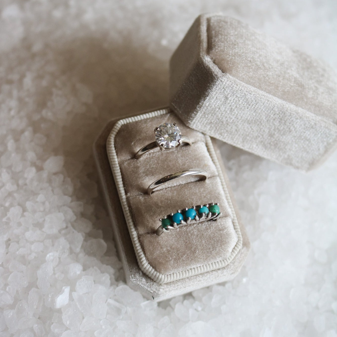 'Dahlia' Diamond Engagement & Turquoise Wedding Ring Set // Made to Order